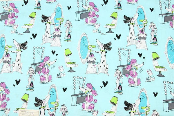 Dogs at hair Saloon! 1 Meter Medium Thickness Plain Cotton Fabric, Fabric by Yard, Yardage Cotton Fabrics for  Style Garments, Bags Poodle