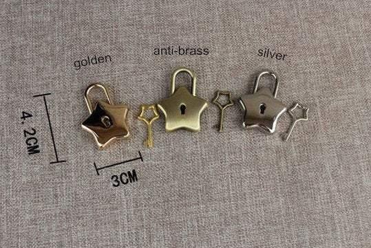 1 Piece of Lovely Star shaped mini Padlock for Day Collar - Mini Padlock for Bag Suitcase or Backpack, Notebook Lock, Real Lock, 3 Colors - fabrics-top