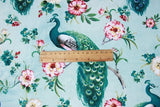 Peacock and Flowers! 1 Meters of Printed Plain Cotton Fabrics, Fabric by Yard, Yardage, Green Peacock, Bird, Textile - fabrics-top