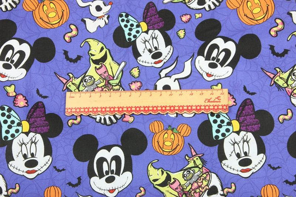 Mickey's Halloween purple! 1 Meter Printed Cotton Fabric, Fabric by Yard, Yardage Fabrics, Children  Kids, Mickey Minnie - fabrics-top