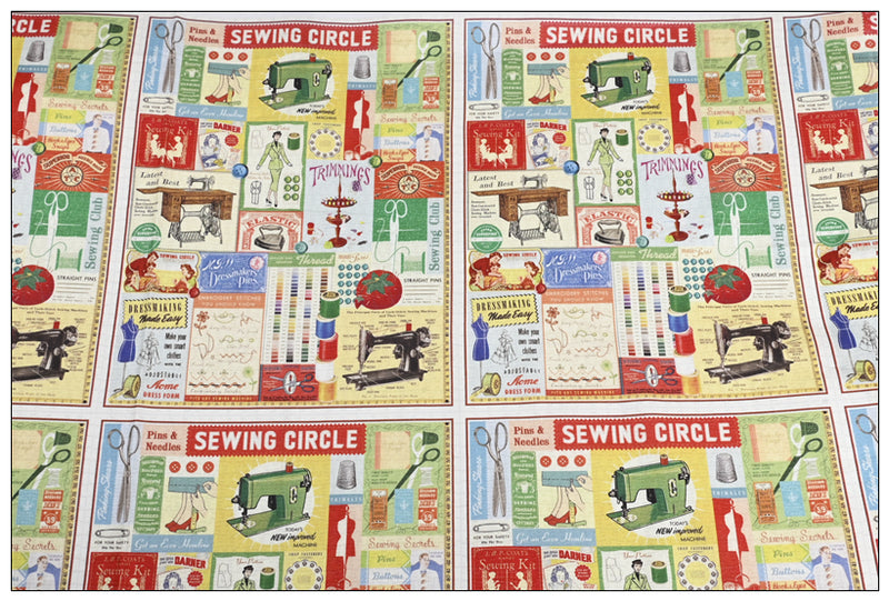 Sewing Circle American Retro Pictures ! Half Yard Medium Thickness Cotton-Linen Fabric, Fabric by Half Yard for Style Clothes, Bags