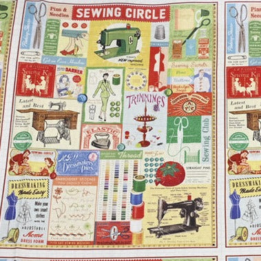 Sewing Circle American Retro Pictures ! Half Yard Medium Thickness Cotton-Linen Fabric, Fabric by Half Yard for Style Clothes, Bags