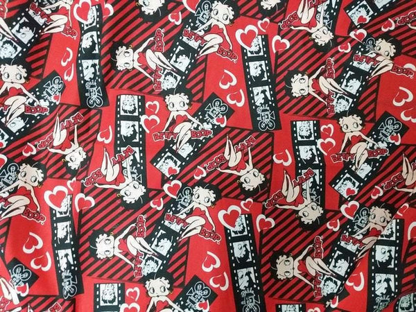 Betty Red Hearts! Betty Boop, 1 Meter Medium Thickness Cotton Fabric, Fabric by Yard, Yardage Cotton Fabrics for Style Clothes  Bags