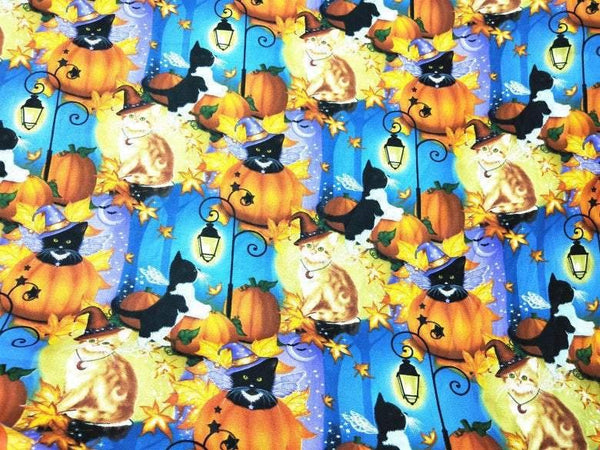 Black Cats at Halloween! 1 Meter Medium Thickness Plain Cotton Fabric, Fabric by Yard, Yardage Cotton Fabrics for  Style Garments, Bags
