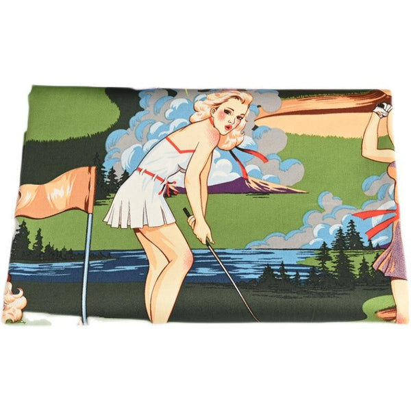 Ladies with Golf Green! Quality Printed Cotton Fabrics by Yard, Fabric Yardage Pin-ups with Golf Club - fabrics-top