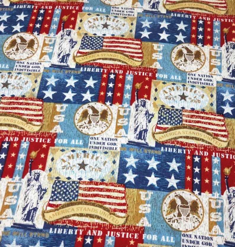 Liberty and Justic for All USA flag Blue! 1 Meter Plain Cotton Fabric, Fabric by Yard, Yardage Cotton Fabrics Style Garments, Bags Patriat