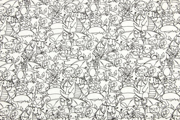 Pikachu Pocket Monster in Black and White! 1 Yard Medium Thickness Plain Cotton Fabric, Fabric by Yard, Yardage Cotton Fabrics for Japanese