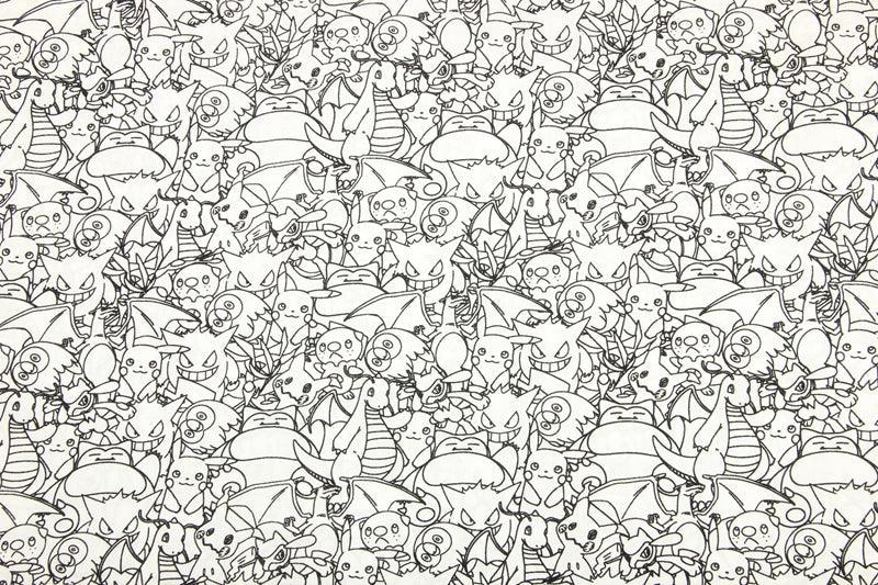 Pikachu Pocket Monster in Black and White! 1 Yard Medium Thickness Plain Cotton Fabric, Fabric by Yard, Yardage Cotton Fabrics for Japanese