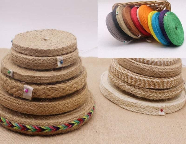 Retro 10 Yards of High Quality Flat Jute herringbone Color Ribbon, Knitted Ribbon, Jute-Cotton Ribbon, Width 1~5cm, 13 Patterns, Jute Belt