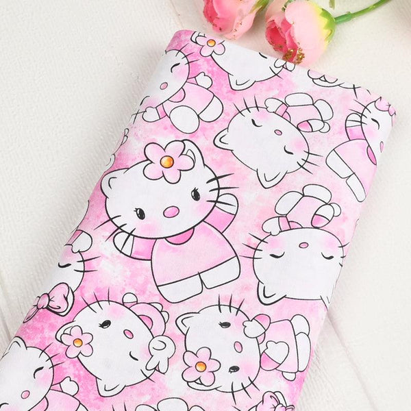 Hello Kitty Pink! 1 Meter digital Printed Cotton Fabric, Yardage Cotton Bag Fabrics, Children Fabrics, Kids,2203 - fabrics-top