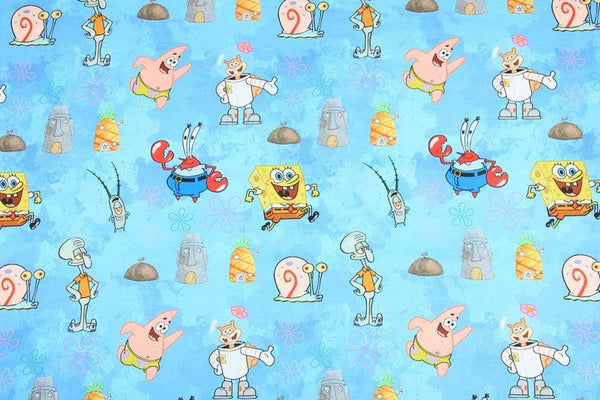 SpongeBob and Friends blue! 1 Yard Printed Cotton Fabric, Fabric by Yard, Yardage Fabrics, Children  Kids 2103