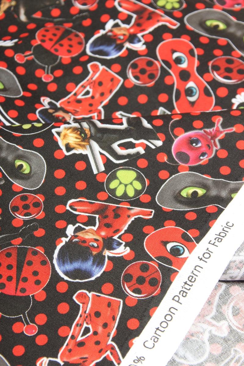 Miraculous Ladybug red dots! 1 Meter Printed Cotton Fabric, Fabric by Yard, Yardage Fabrics, Children  Kids - fabrics-top