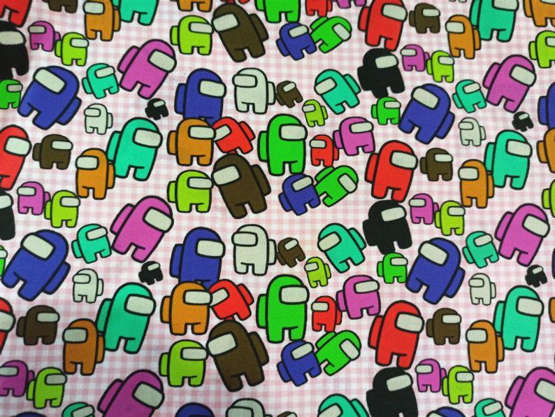 Among Us the game series3 Green Pink ! 1 Meter Medium Printed Cotton Fabric by Yard, Yardage Cotton Bag online Game, Crewmates, Impostorser - fabrics-top