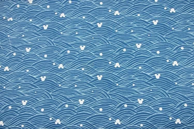 Mickey blue Wave and Bubbles! 1 Meter Medium Thickness  Cotton Fabric, Fabric by Yard, Yardage Cotton Fabrics for  Style Garments, Bags