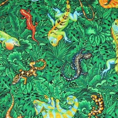 lizards Green! 1 Meter Printed Cotton Fabric, Fabric by Yard, Yardage Fabrics, Children  Kids