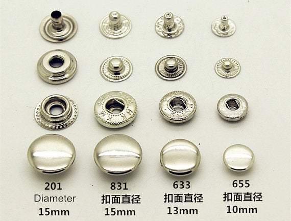 10 sets of 633/655/831/201 Snap Buttons, 1.0cm, 1.2cm,1.5cm, Anti-brass, Silver, Golden, For Leather Bags, Belt. - fabrics-top