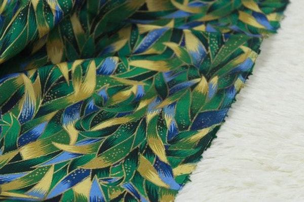 Green Leaves! 1 Meter Quality Printed Cotton, Bronzed Fabrics by Yard, Fabric Yardage Floral Fabrics Green Gold Style - fabrics-top