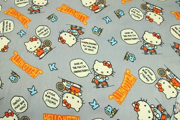 Hello Kitty Roller Skating gray! 1 Meter Printed Polyester Twill Fabric, Fabric by Yard, Yardage Fabrics, Children Fabrics, Kids, Japanese