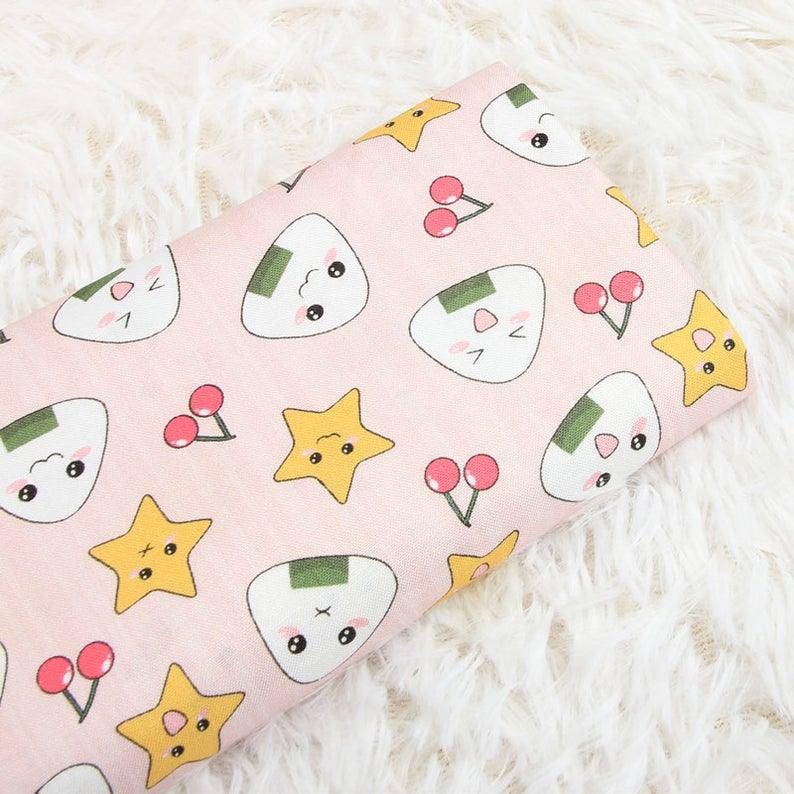 Onigiri (Japanese Rice Balls) おにぎり! 1 Meter Light Weight Cotton Fabric, Fabric by Yard, Yardage Cotton Fabrics for Style Clothes, Bags - fabrics-top