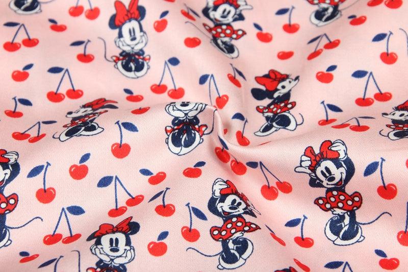 Minnie with Cherry pink! 1 Meter Light Weight  Cotton Fabric, Fabric by Yard, Yardage Cotton Fabrics for  Style Garment - fabrics-top