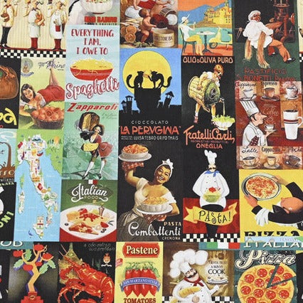 Italian Food Pasta American Retro Pictures ! Half Meter Medium Thickness Cotton-Linen Fabric, Fabric by Half Yard for Style Clothes, Bags