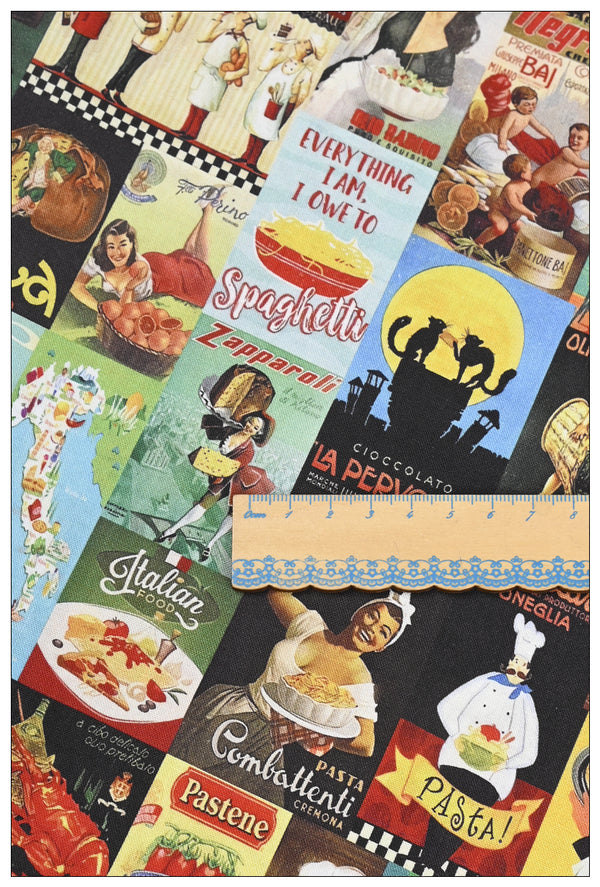 Italian Food Pasta American Retro Pictures ! Half Meter Medium Thickness Cotton-Linen Fabric, Fabric by Half Yard for Style Clothes, Bags