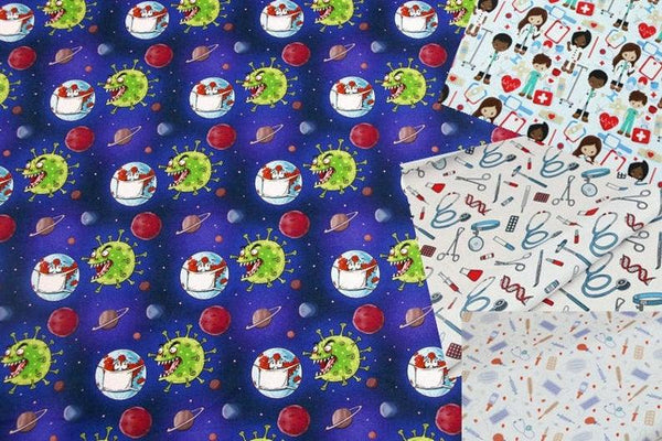 Virus Planet Covid-19 Theme ! 1 Meter Medium Weight Plain Cotton Fabric, Fabric by Yard, Yardage Cotton Fabrics Style Garments,  Medical