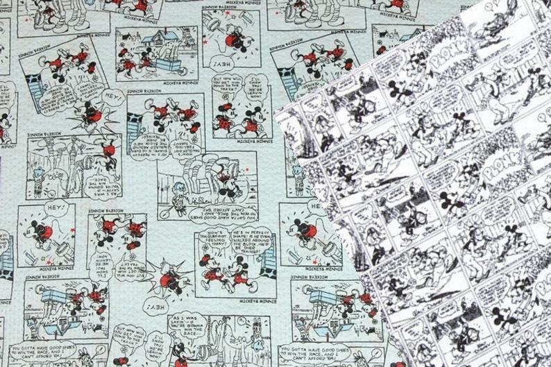 Mickey and Minnie Comics blue! 1 Meter Medium Thickness Seersucker Cotton Fabric, Fabric by Yard, Yardage Fabrics for Shirts, Summer Fabrics