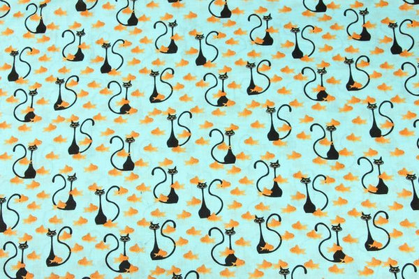 Black Cat and Golden Fish! 1 Meter Medium Thickness Plain Cotton Fabric, Fabric by Yard, Yardage Cotton Fabrics for  Style Garments, Bags