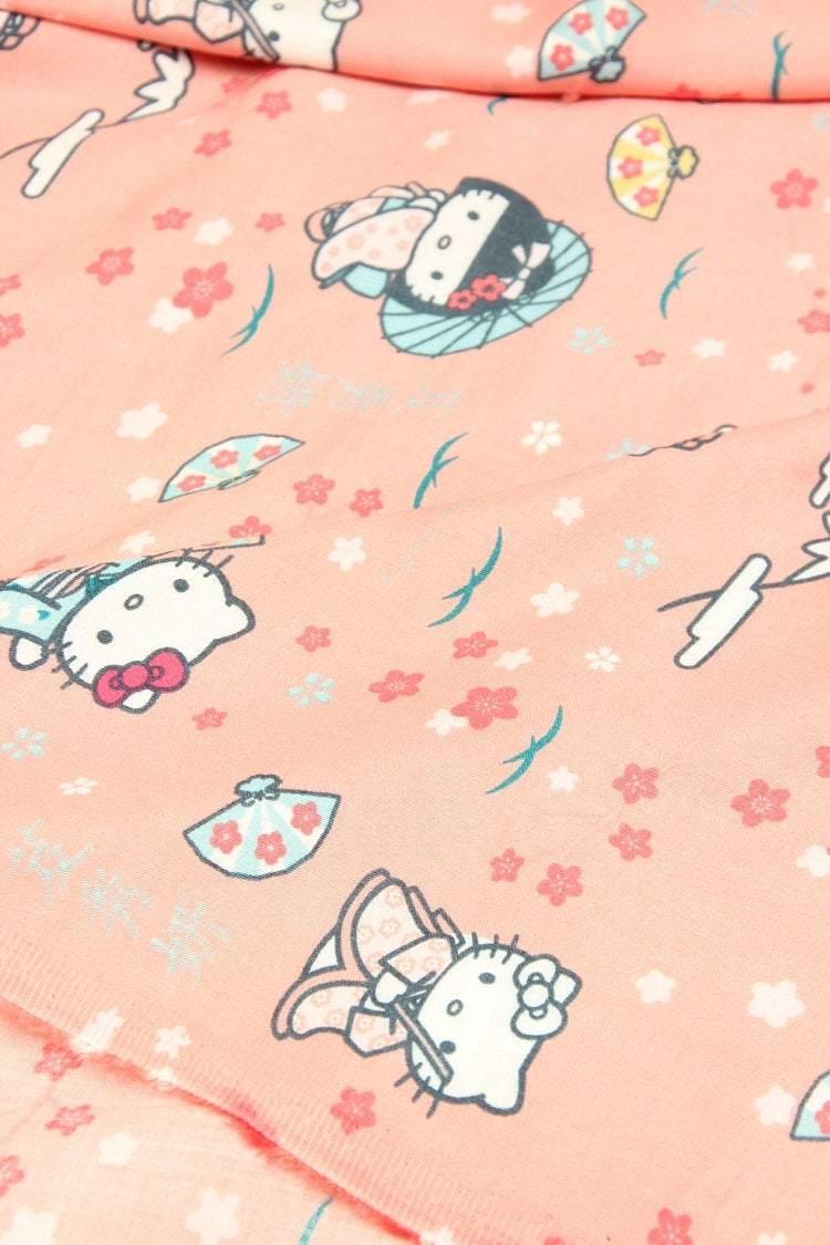 Hello Kitty in Japanese Kimono 2 Colors! 1 Meter Printed Polyester Fabric, Fabric by Yard, Yardage Fabrics, Children Fabrics, Kids, Japanese - fabrics-top