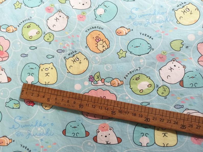 Hello Kitty white and Sumikkogurashi! 1 Meter Printed Cotton Fabric, Fabric by Yard, Yardage Cotton Bag Fabrics, Children Fabrics,  Japanese - fabrics-top