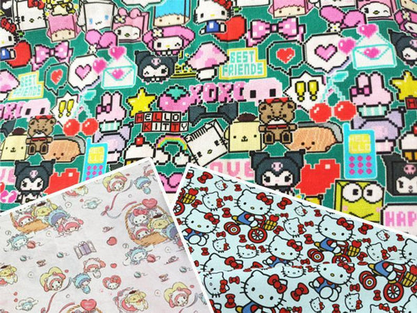 Hello Kitty New Collection 3 Colors! 1 Meter Printed Plain Cotton Fabric, Fabric by Yard, Yardage  Bag Fabrics, Children Kids