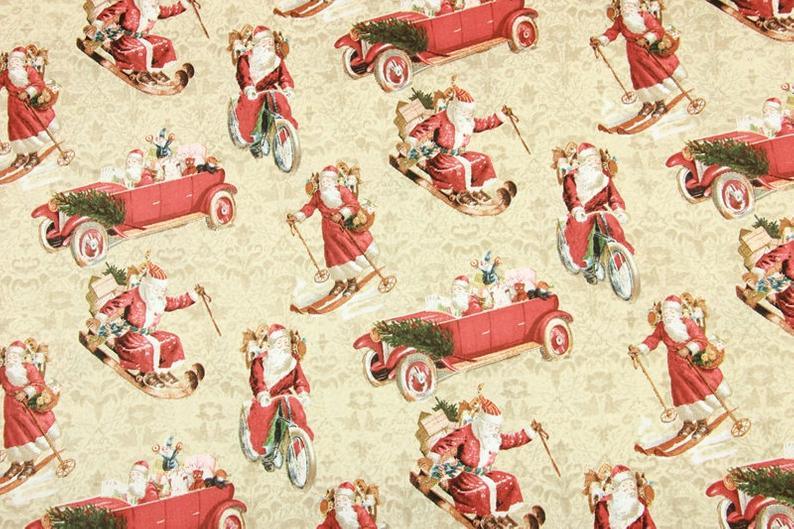 Fit Santa On the Road! 1 Meter Medium Thickness Fine Cotton Fabric, Fabric by Yard, Yardage Cotton Fabrics for  Style Garments, Bags