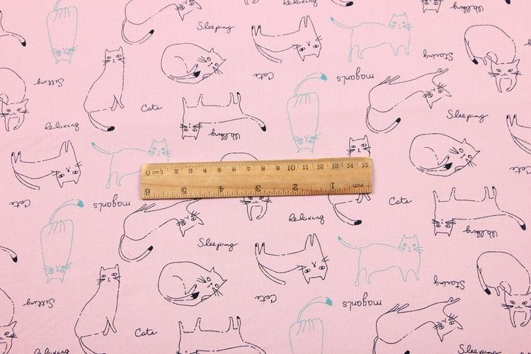 Cat Poses! 1 Meter Sanded Twill Cotton Fabric, Fabric by Yard, Yardage Cotton Fabrics for Style Garments, Bags - fabrics-top