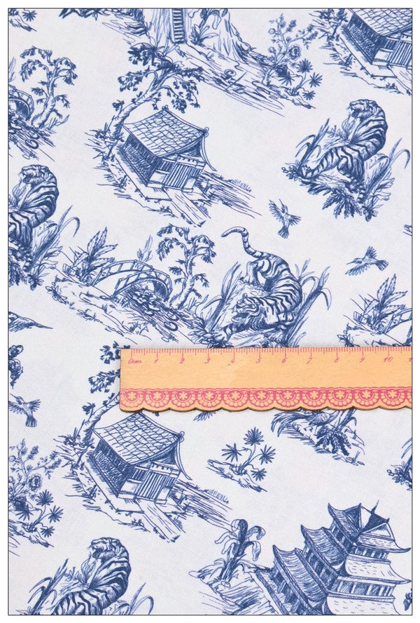 Japanese scenery Pastoral Print blue ! 1 Meter Cotton Fabric, Fabric by Yard, Yardage Cotton Fabrics for Bags French Style - fabrics-top