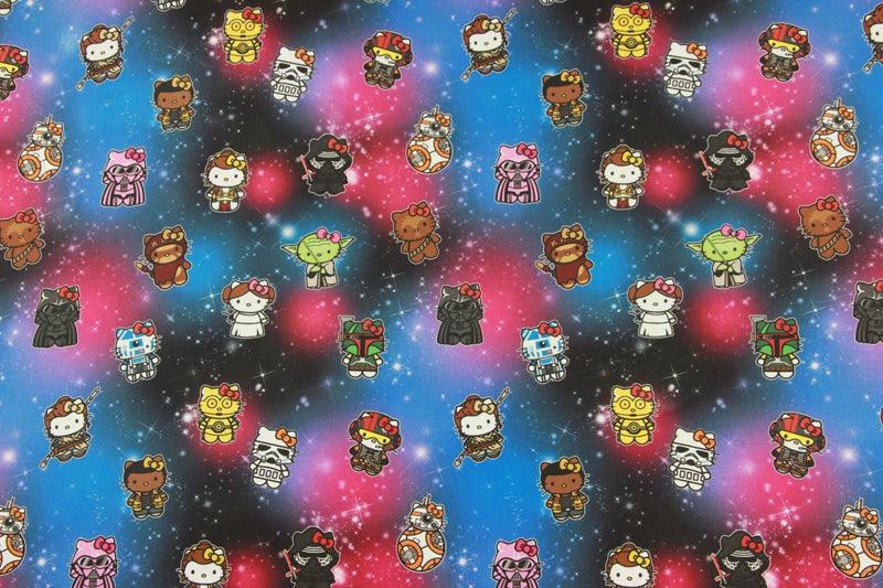 Hello Kitty x Star Wars! 1 Meter Printed Cotton Fabric, Fabric by Yard, Yardage Cotton Bag Fabrics, Children Fabrics, Kids, Japanese - fabrics-top