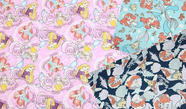 Princesses the little Mermaid! 1 Meter Medium Thickness Slub Cotton Fabric, Fabric by Yard, Yardage Cotton Fabrics for Style Clothes, Bags