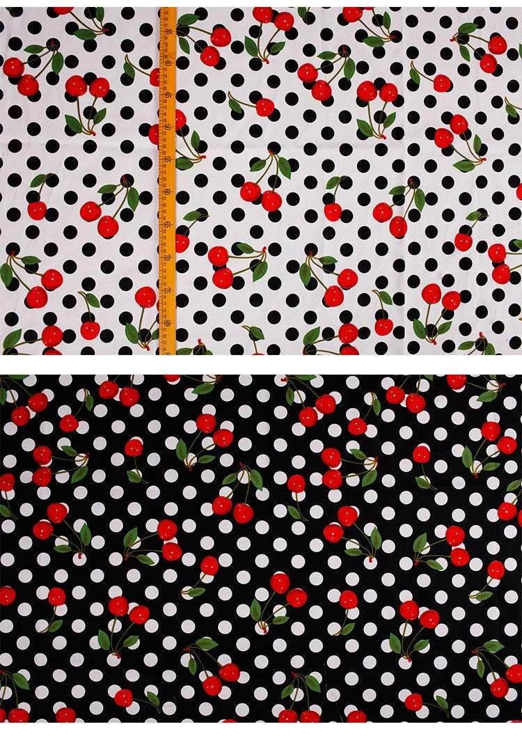 Cherry and Polka Dots! 1 Meter Fine Cotton Fabric, Fabric by Yard, Yardage Cotton Fabrics for  Style Dress Clothes Skirt - fabrics-top