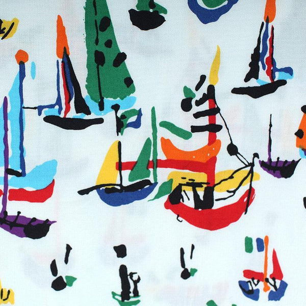 Painting Boats! 1 Meter of Quality Printed Cotton Fabrics,  by Yard, Fabric Yardage Ship Navy Fabric, Dress Fabrics, Yacht - fabrics-top