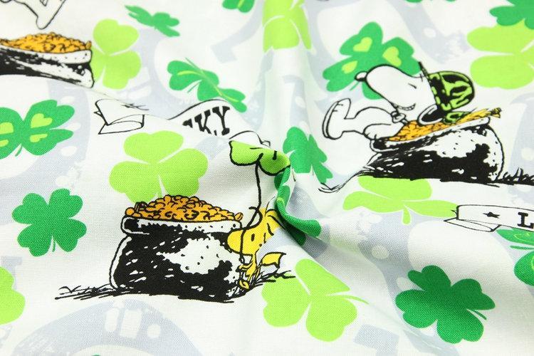 Lucky Snoopy with Shamrock Happy St Patrick's Day! 1 Meter Cotton Fabric, Fabric by Yard, Yardage Cotton Fabrics for  Style Garments, Bags - fabrics-top