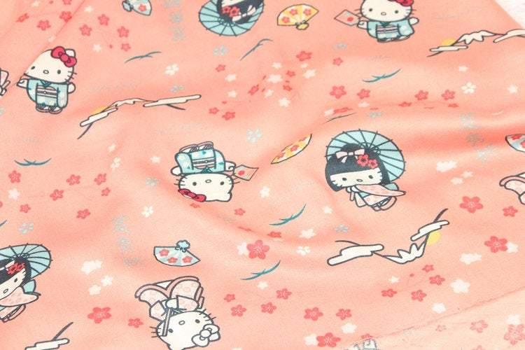 Hello Kitty in Japanese Kimono 2 Colors! 1 Meter Printed Polyester Fabric, Fabric by Yard, Yardage Fabrics, Children Fabrics, Kids, Japanese - fabrics-top