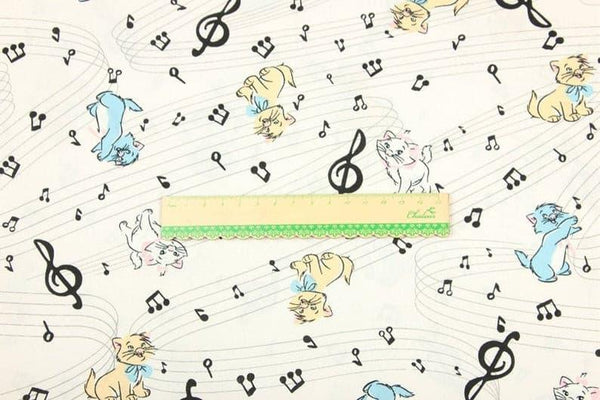 Marie Cat and Music! 1 Meter Printed Cotton Fabric, Fabric by Yard, Yardage Fabrics, Children  Kids - fabrics-top