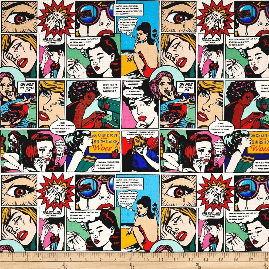 Modern Home Sewing Woes Comics ! 1 meter of Quality Printed Cotton Fabrics by Yard, Fabric Yardage Comics Fabrics