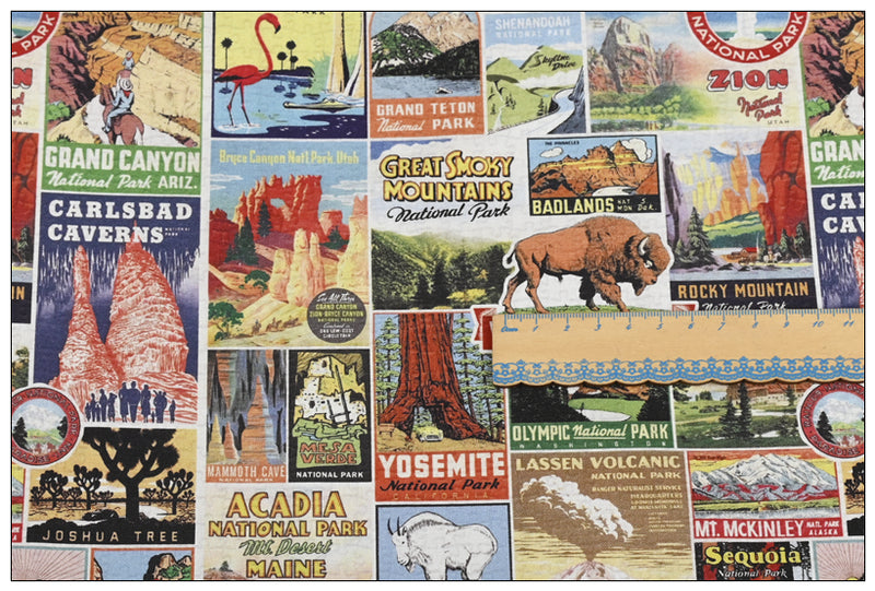 National Parks American Retro Pictures ! Half Meter Medium Thickness Cotton-Linen Fabric, Fabric by Half Yard for Style Clothes, Bags