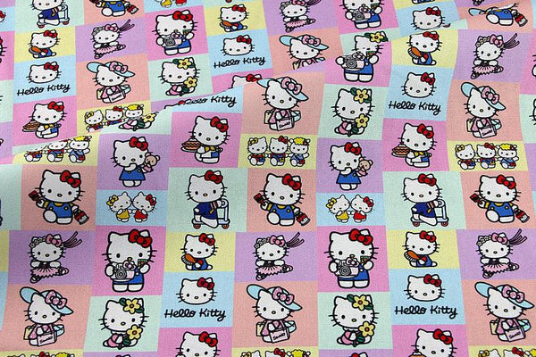 the Hello Kitty Pink Checks! 1 Meter Printed Cotton Fabric, Fabric by Yard, Yardage Cotton Bag Fabrics, Children Fabrics, Kids, Japanese - fabrics-top