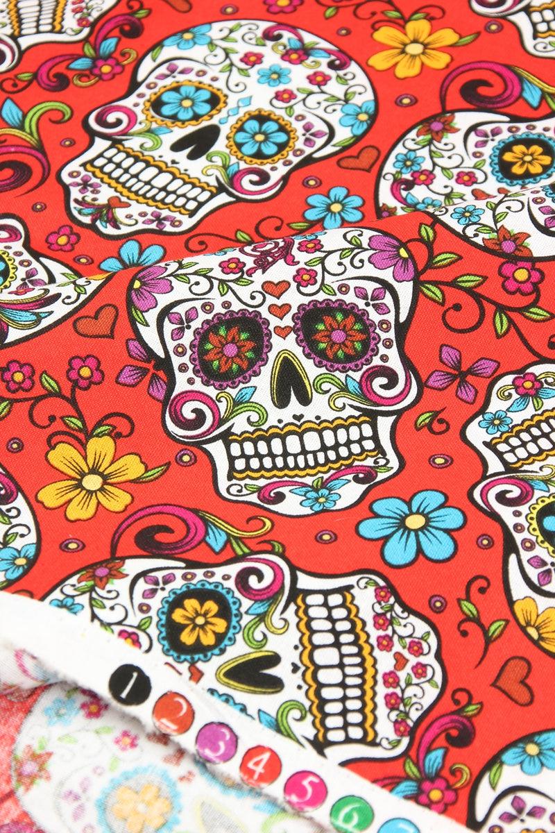 Gem Skulls red! 1 Meter Medium Thickness  Cotton Fabric, Fabric by Yard, Yardage Cotton Fabrics for  Style Garments, Bags - fabrics-top