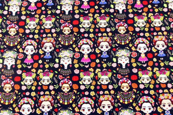 Frida Kahlo Cartoon! Quality Printed Cotton Fabrics by Yard, Fabric Yardage Frida Mexican Artist Fabrics - fabrics-top