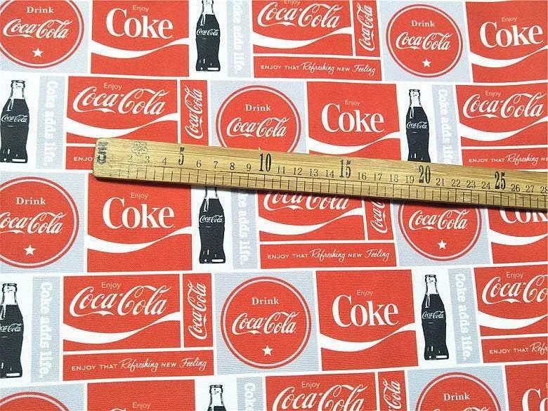 Coke Red! 1 Meter Light Stiff Polyester Toile Fabric, Fabric by Yard, Yardage Canvas Fabrics for Bags Coca cola Coke Bottles - fabrics-top