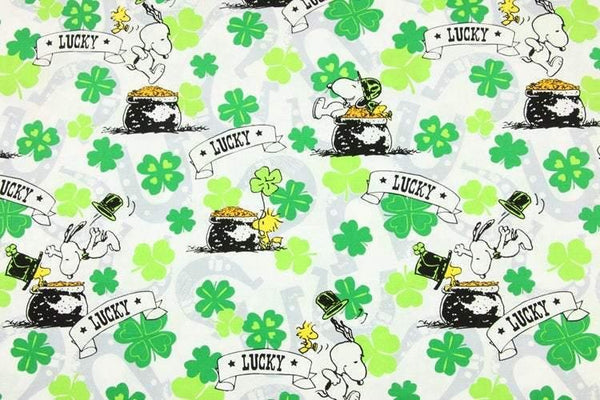 Lucky Snoopy with Shamrock Happy St Patrick's Day! 1 Meter Cotton Fabric, Fabric by Yard, Yardage Cotton Fabrics for  Style Garments, Bags