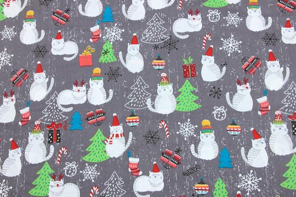 White Cat Christmas Gray! 1 Meter Medium Thickness Plain Cotton Fabric, Fabric by Yard, Yardage Cotton Fabrics for  Style Garments, Bags